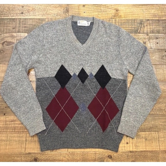 London Fog Other - VTG London Fog Mens Argyle V-Neck Sweater Gray Solara, Wool, Mohair USA 80's/90s